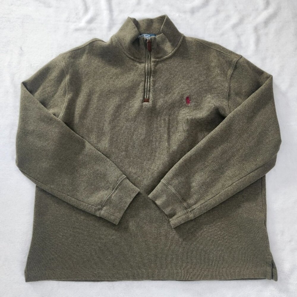 POLO RALPH LAUREN Men's Quarter Zip Pullover Sweater Moss Green XL Casual Warm - Picture 1 of 11